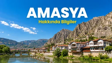 Amasya hakkında bilgiler için Yeşilırmak, Yalıboyu Evleri ve Kral Kaya Mezarları manzarası