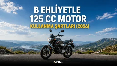 B ehliyetle 125 cc motosiklet kullanma şartlarını temsil eden 125 cc motosiklet ve sürücü görseli
